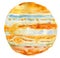 Watercolor illustration of planet Jupiter , isolated object on white background.