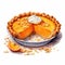 Watercolor Illustration Of Pumpkin Chiffon Pie With Coconut Crust In Kurt Wenner Style