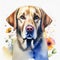 Watercolor illustration of pure breed Labrador Retriever dog. Colorful painting of domestic animal