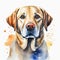 Watercolor illustration of pure breed Labrador Retriever dog. Colorful painting of domestic animal