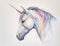 Watercolor Illustration Of A Rainbow Colored Unicorn On a White Background in Pastel Colors