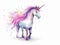 Watercolor Illustration Of A Rainbow Colored Unicorn On a White Background in Pastel Colors