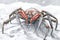 Watercolor illustration of a red crab in the snow, winter