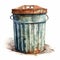 Watercolor Illustration Of Rusty Lid Trash Can