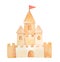 Watercolor illustration of Sand Castle decorated with little red flag.