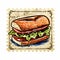 Watercolor Illustration Of A Sandwich Stamp For Vintage Food Prints