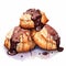 Watercolor Illustration Of Scone Pies With Chocolate Glaze