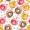 Watercolor illustration. Seamless pattern of colorful donut and