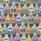 Watercolor illustration of a seamless pattern of cute old town houses. European multicolored houses, bridges, cartoon