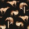 Watercolor illustration. Seamless pattern of simple brown dog like greyhound on black background