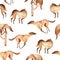 Watercolor illustration. Seamless pattern of simple brown dog like greyhound on white background