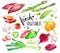 Watercolor illustration set of fresh vegetables