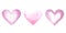 watercolor illustration of a set of three delicate, pink texture hearts