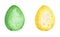 Watercolor illustration set of yellow and green speckled Easter eggs