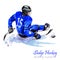 Watercolor illustration. Sledge Hockey. Disability snow sports. Figure of disabled athlete on the ice with a puck