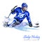 Watercolor illustration. Sledge Hockey. Disability snow sports. Figure of disabled athlete on the ice with a puck