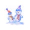 Watercolor illustration of a snowmen in warm hats and scarves. Winter symbol of the New Year.