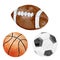 Watercolor illustration of sport balls set football, soccer, basketball and baseball isolated on white background