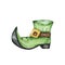 Watercolor illustration of St. Patrick`s green shoe