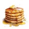 Watercolor illustration of a stack of pancakes with honey and butter.