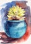 Watercolor illustration of a sunlit echeveria succulent flower