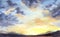 Watercolor illustration of sunset with clouds. hand paint nature background