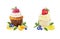 Watercolor illustration of sweet cupcakes with fruits. Cliparts isolated for different cafe menu or food designs