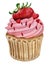 Watercolor illustration of sweet and tasty cupcakes with cream Delicious food illustration.