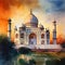 watercolor illustration Taj Mahal