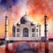 watercolor illustration Taj Mahal