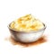 Watercolor illustration of traditional Thanksgiving mashed potatoes in bowl. Holiday meal concept