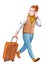 Watercolor illustration. Travelling businessman making phone cal