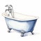 Watercolor Illustration Of A Tub With Light Navy And Silver Style