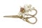 Watercolor illustration of vintage steel scissors with narcissus flowers isolated on white. Needlework collection.