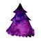 Watercolor illustration of violet christmas tree. Vector design element isolated on white background.