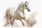 Watercolor illustration of a white Arabian horse with a white background suitable for murals