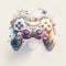 Watercolor illustration of a white gaming controller holding flowers