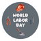 watercolor illustration.World Labor Day concept with stylish text and tools for workers on a blue background