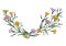 Watercolor illustration of yellow and lilac wildflowers border