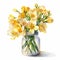 Watercolor Illustration Of Yellow Narcissus In Glass Vase