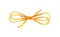 Watercolor illustration of a yellow thread tied in a bow. Woolen thread for knitting