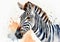 Watercolor illustration of a zebra head on white background.