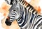 Watercolor illustration of a zebra head on white background.