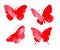 Watercolor illustrations of beautiful red silhouettes of butterflies.