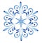 Watercolor image of beautiful ornate snowflake isolated on white background. Hand drawn illustration of traditional