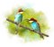 Watercolor Image of birds Bee-eaters