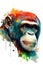 Watercolor image of a chimpanzee created with Generative AI technology