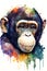 Watercolor image of a chimpanzee created with Generative AI technology