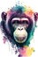 Watercolor image of a chimpanzee created with Generative AI technology