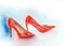 Watercolor image of red patent leather shoes